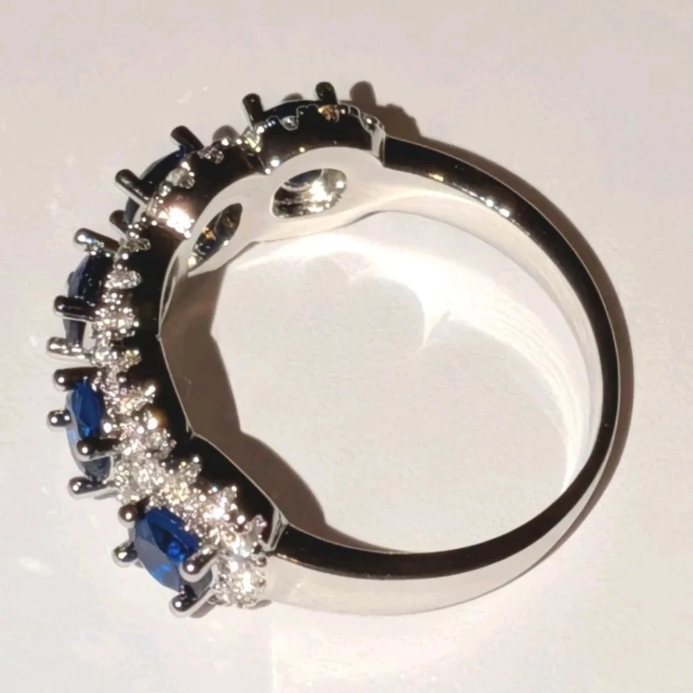 3.5ct Lab-Created Blue Sapphire Band Half Eternity Halo 14k White Gold Plated